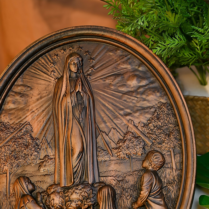 Our Lady of Fatima Faux Bronze 3D Relief Plaque Catholic Religious Home Decor - Image 3