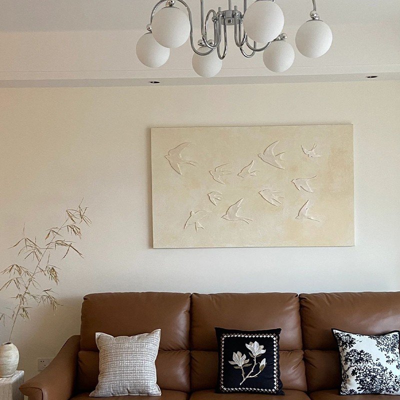 Minimalist 3D Textured Swallow Canvas Wall Art - Hand-Painted Retro Flying Birds Plaster Textural Painting for Living Room - Image 4