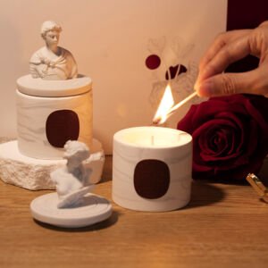 Greek Statue Lid Marble Texture Ceramic Scented Candle Jar, Vintage Aroma Candle Home Decor Gift