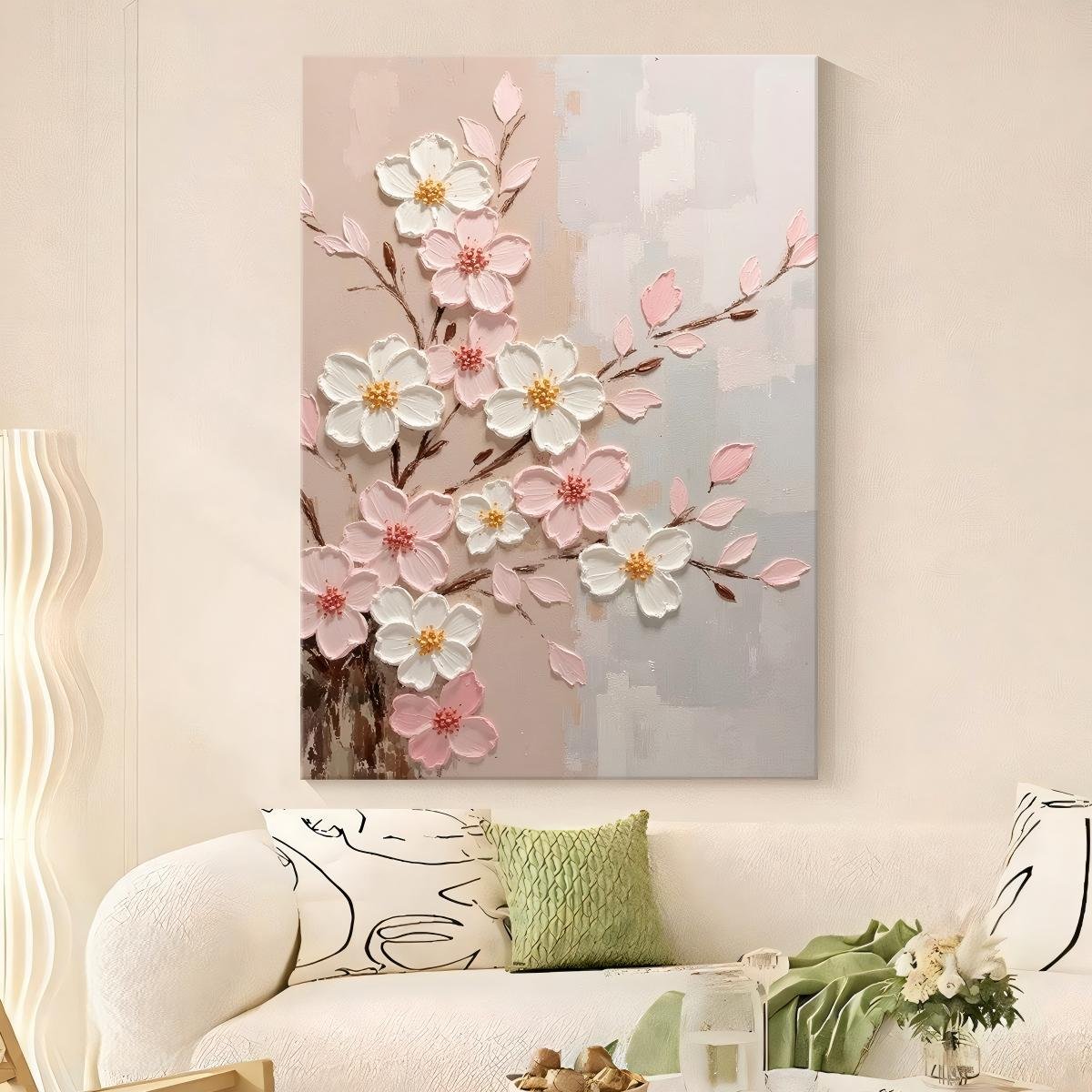 Direct-from-factory acrylic textured hand-painted oil painting featuring abstract 3D floral motifs in a "cream style"—ideal for living room or entryway decor. - Image 5