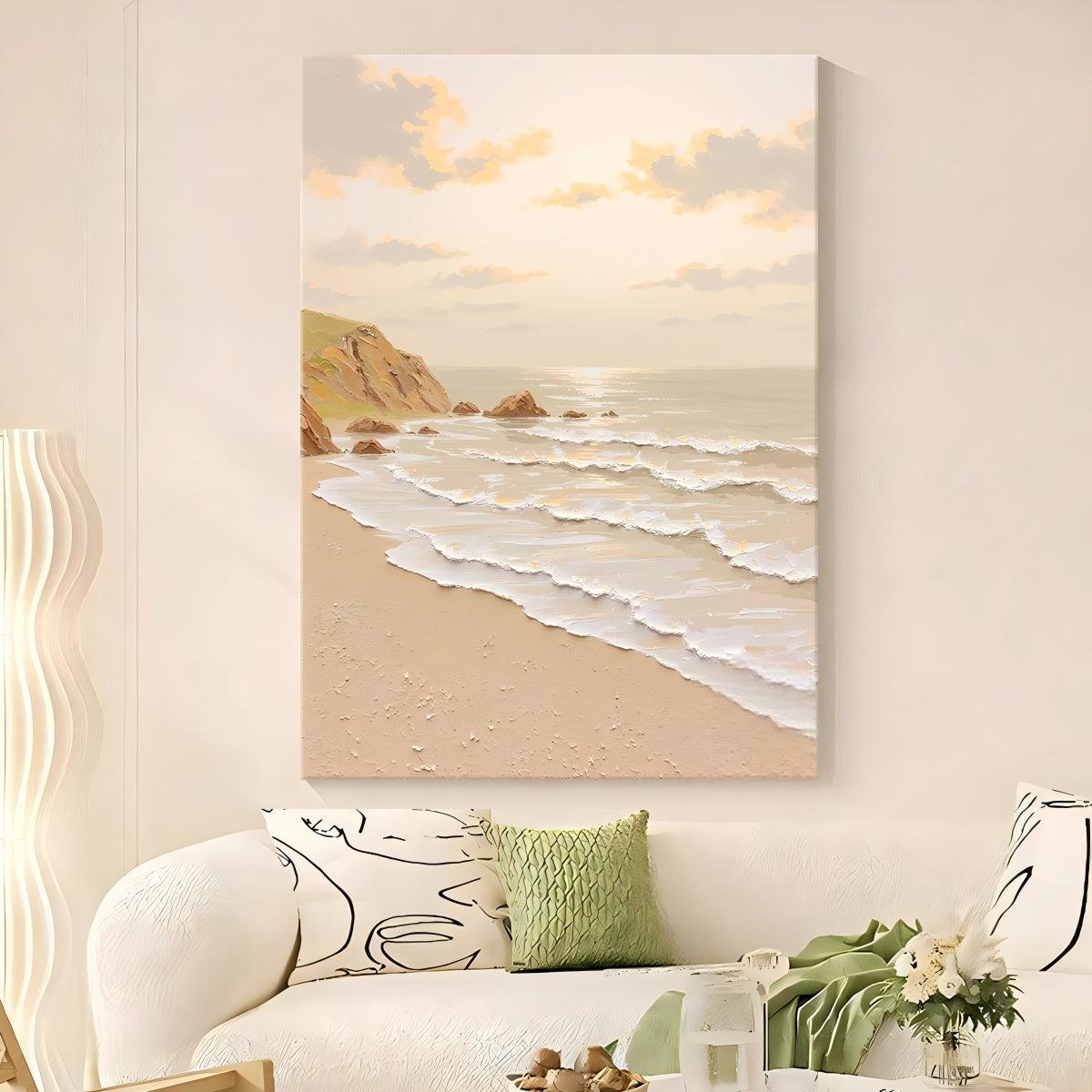 "Cream-style" landscape art for living rooms: abstract hand-painted oil painting with beach-inspired texture; direct-from-factory source; suitable for entryways and hallways. - Image 5