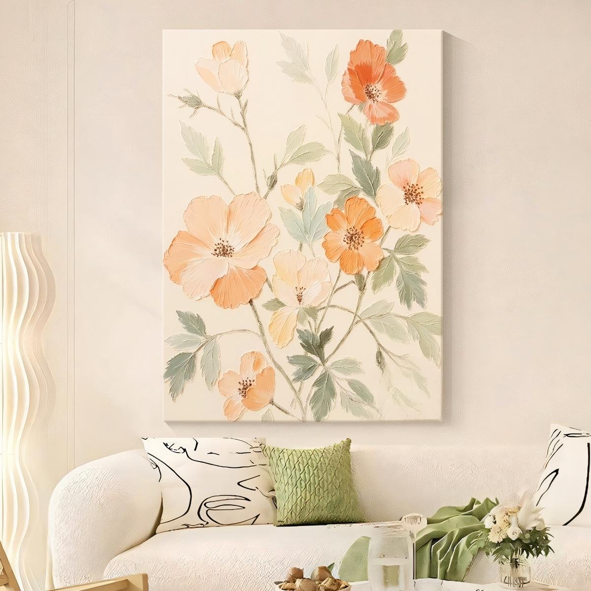Direct-from-factory "Cream-style" abstract floral art for living rooms; hand-painted acrylic/oil painting with textured finish; suitable for entryways and hallways. - Image 5