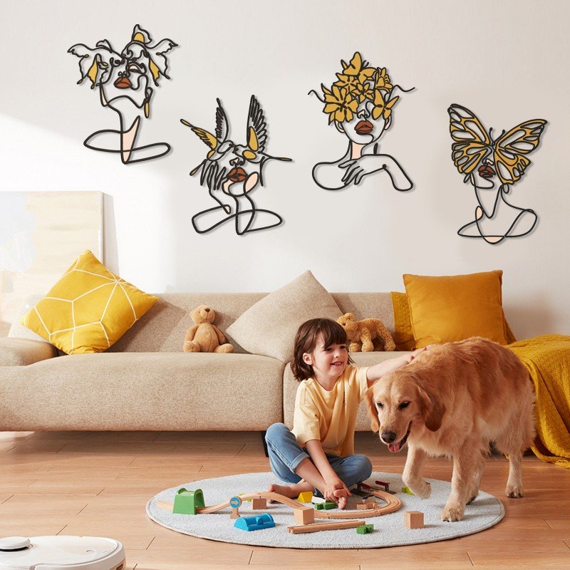 Minimalist Wire Art Female Face Metal Wall Decor (4-Piece Set) - Image 3