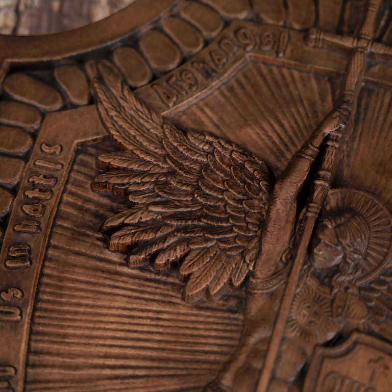 Archangel Michael Dragon Slaying Wooden Shield Plaque Christian Home Office Wall Decor - Image 3