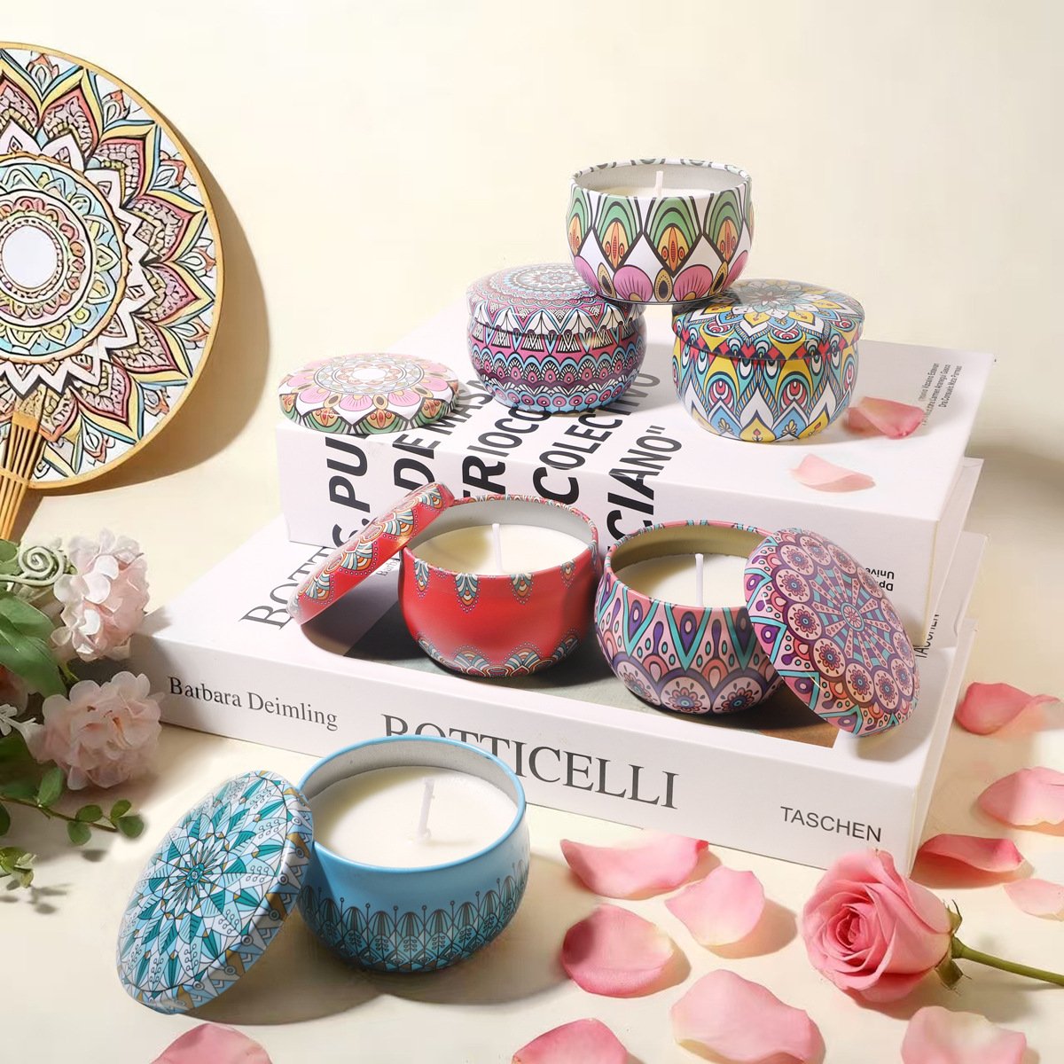 Vintage Paisley Print Round Belly Tin Scented Candle, Natural Smoke-Free Soy Portable Travel Aroma, Niche Mini Souvenir Gift - Image 2