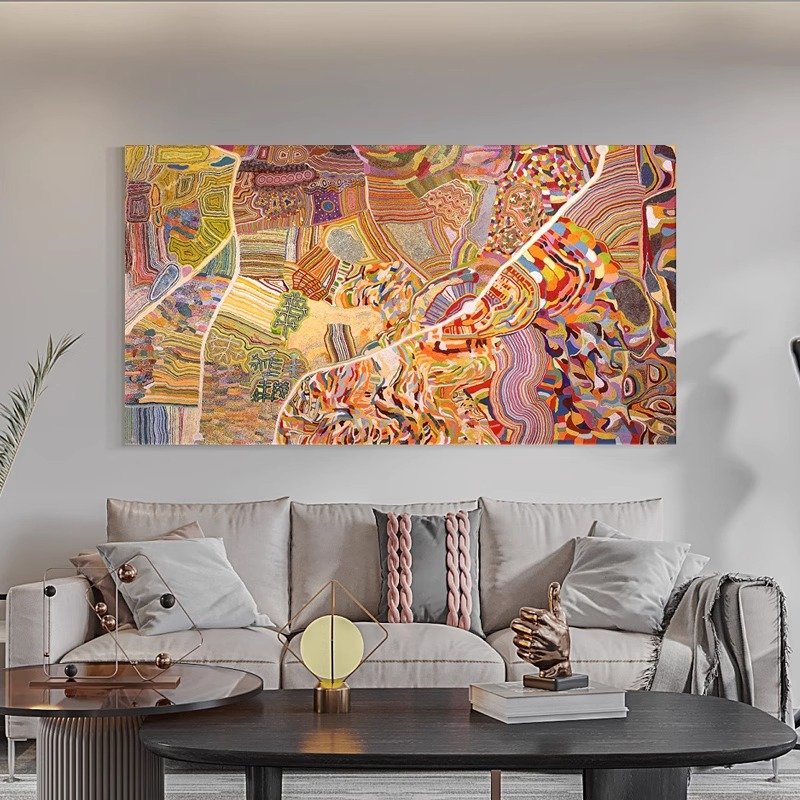 Warm Earth Tone Abstract Line Mosaic Framed Wall Art - Image 4