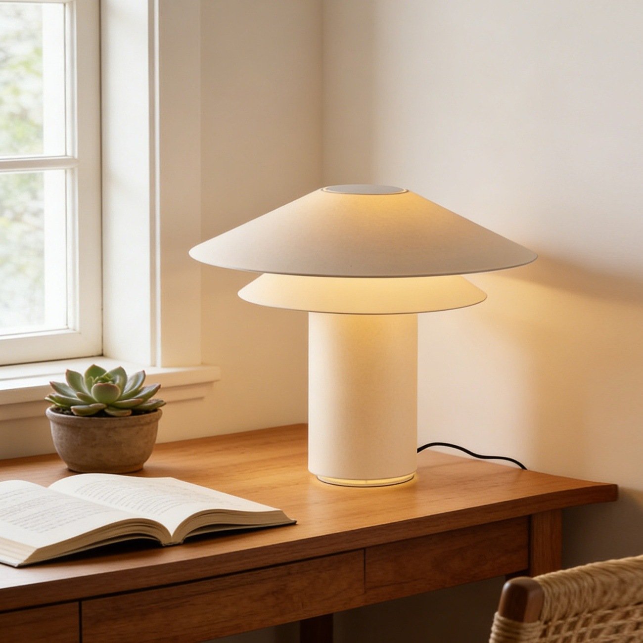French Cream-Style Table Lamp – New Model: A minimalist, cozy, and romantic design perfect for bedside tables, bedrooms, or model homes, featuring a blend of French cream and mid-century modern aesthetics. - Image 5