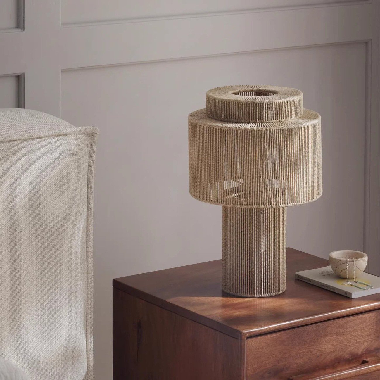 Japanese-style vintage hemp rope table lamp; Wabi-sabi/mid-century modern aesthetic; creative ambient lighting for homestays, hotels, living rooms, and bedside tables. - Image 5