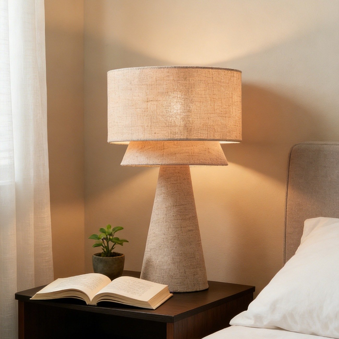 Wabi-sabi style fabric table lamp; a design-forward, atmospheric bedside light perfect for creating a cozy ambiance in bedrooms, guesthouses, or model homes. - Image 5