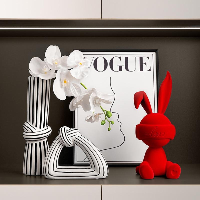 The "Love Blind" Crimson Velvet Flocked Rabbit Sculpture | Nordic Pop-Art Luxury Home Figurine - Image 2