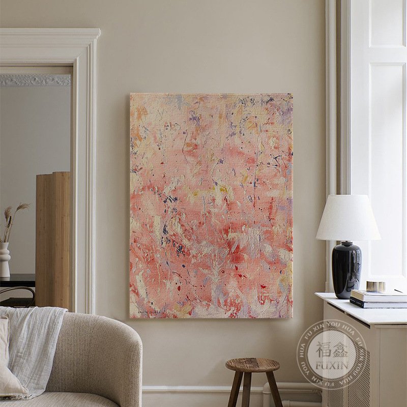 Blush Expressionist Textured Abstract Canvas - Image 5