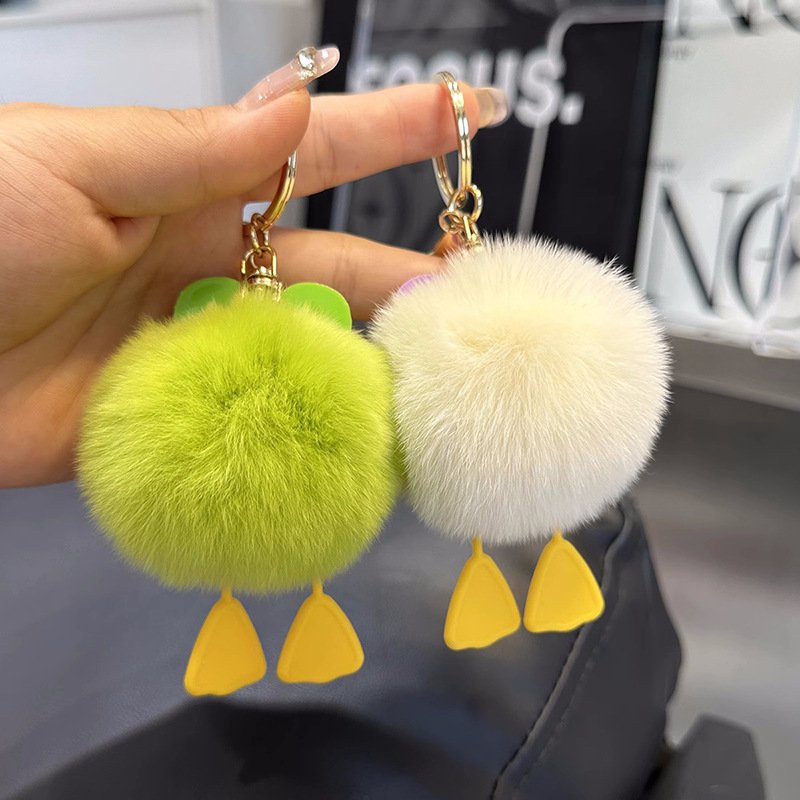 Cute Fluffy Green Duck Pom-pom Keychain, Funny Big-Eye Plush Charm, Car Key & Bag Pendant, Sweet Girl Gift - Image 5