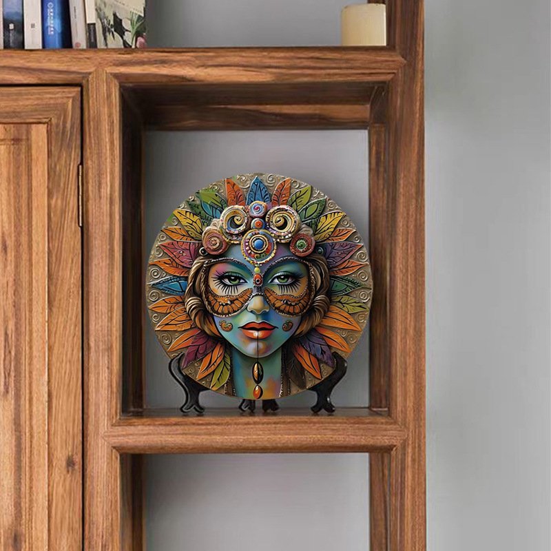 Boho Tribal Woman Face Round Aluminum Metal Sign - Image 3