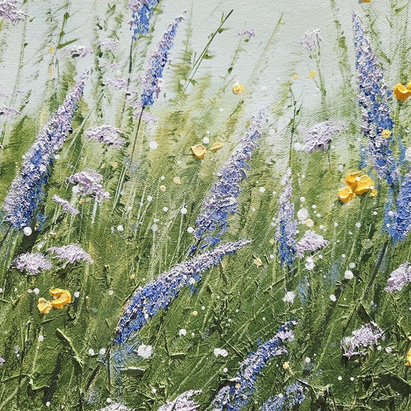 Sky Meadow Lavender Textured Impasto Oil Painting | Vertical Countryside Floral Canvas Wall Ar - Image 5