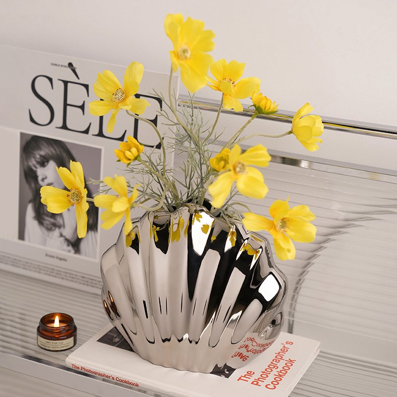 Premium Ceramic Ocean Shell Vase | Ceramic Scallop Shell Fluted Floral Vessel - Image 5
