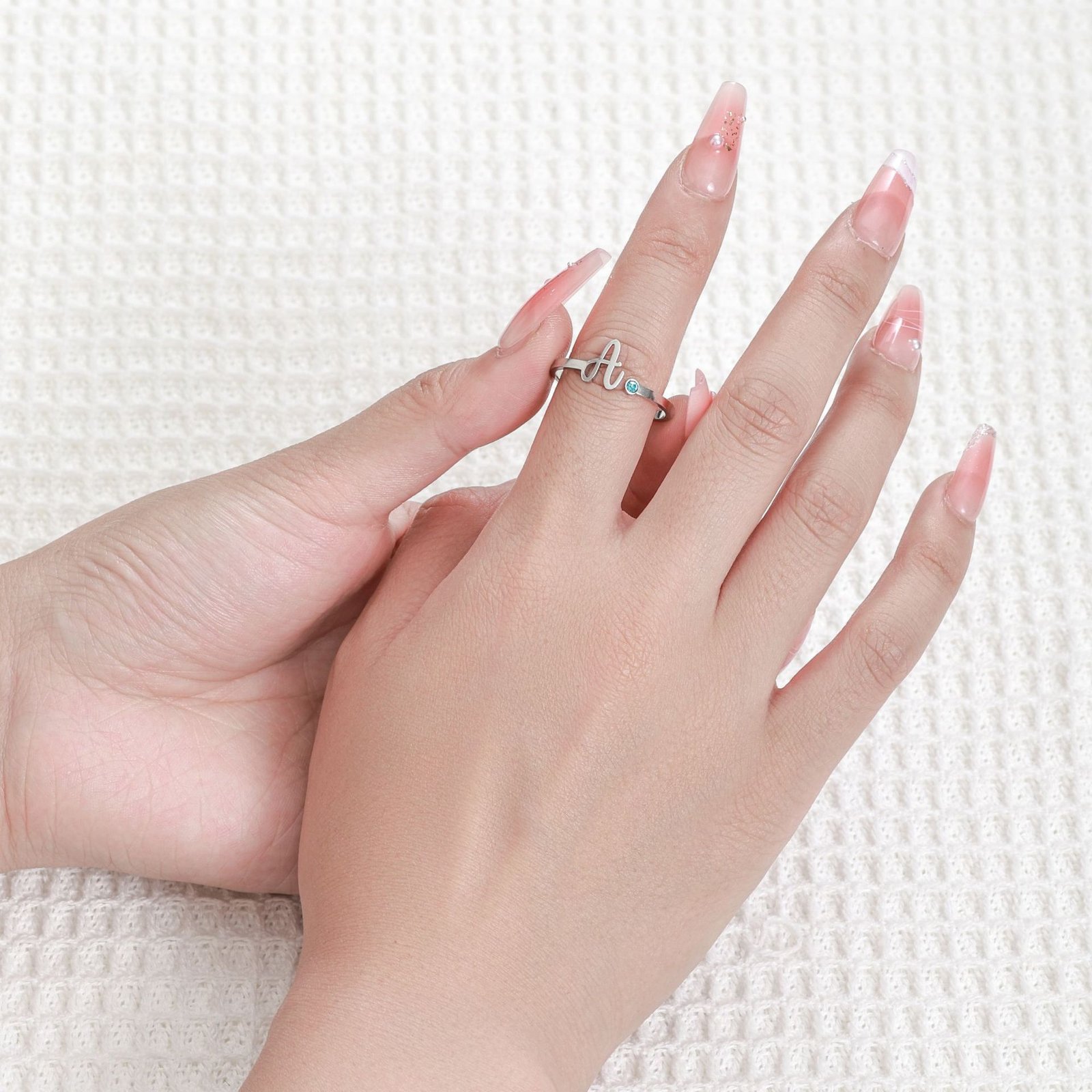 Personalized Cursive Letter Ring with Birthstone - Image 4