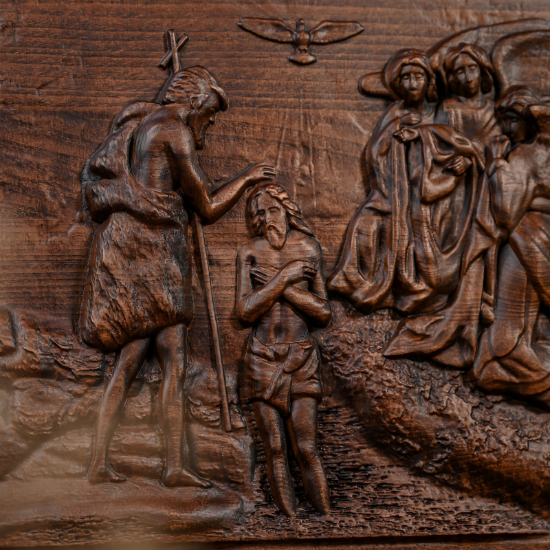 Baptism of Jesus 3D Relief Wooden Icon Baroque Framed Wall Decor - Image 4