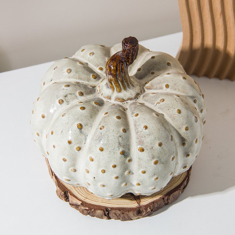Country Cottage Dotted Oatmeal Ceramic Pumpkin - Image 5