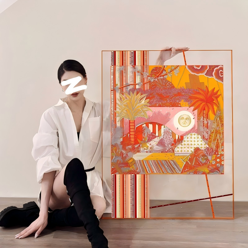 Mystical Tropical Safari Silk Scarf Wall Art, 3D Asymmetrical Floating Shadow Box Decor - Image 4