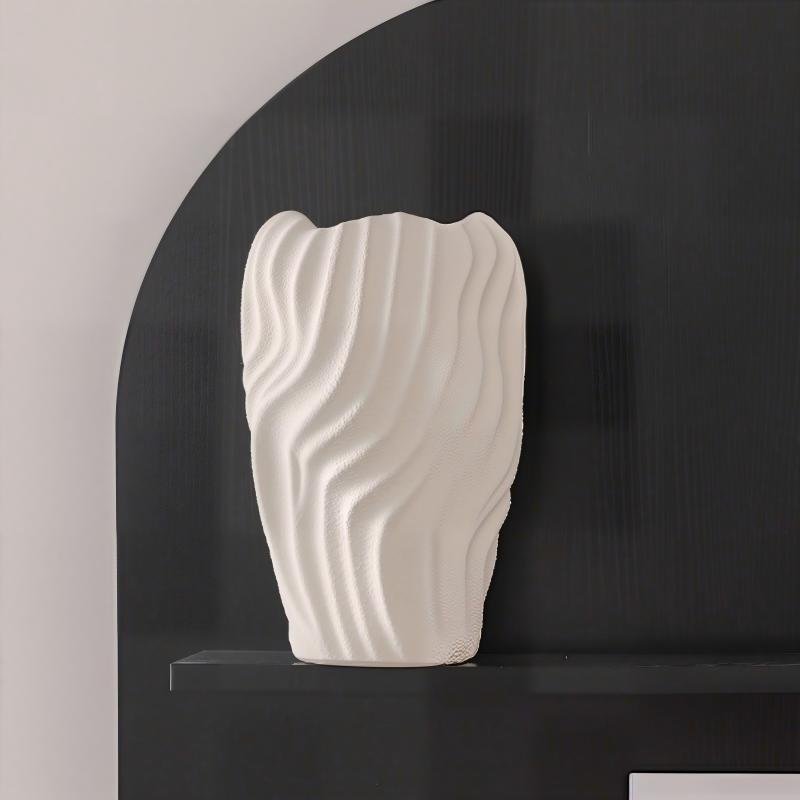 Nordic Sculptural Ocean Wave Ceramic Vase | Matte Textured Minimalist Flowing Vessel - Image 5