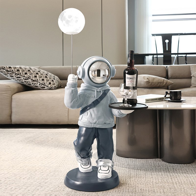 Cosmic Voyager "Rich" Astronaut Floor Sculpture | Luxury Moon Lamp & Valet Tray Stand - Image 4