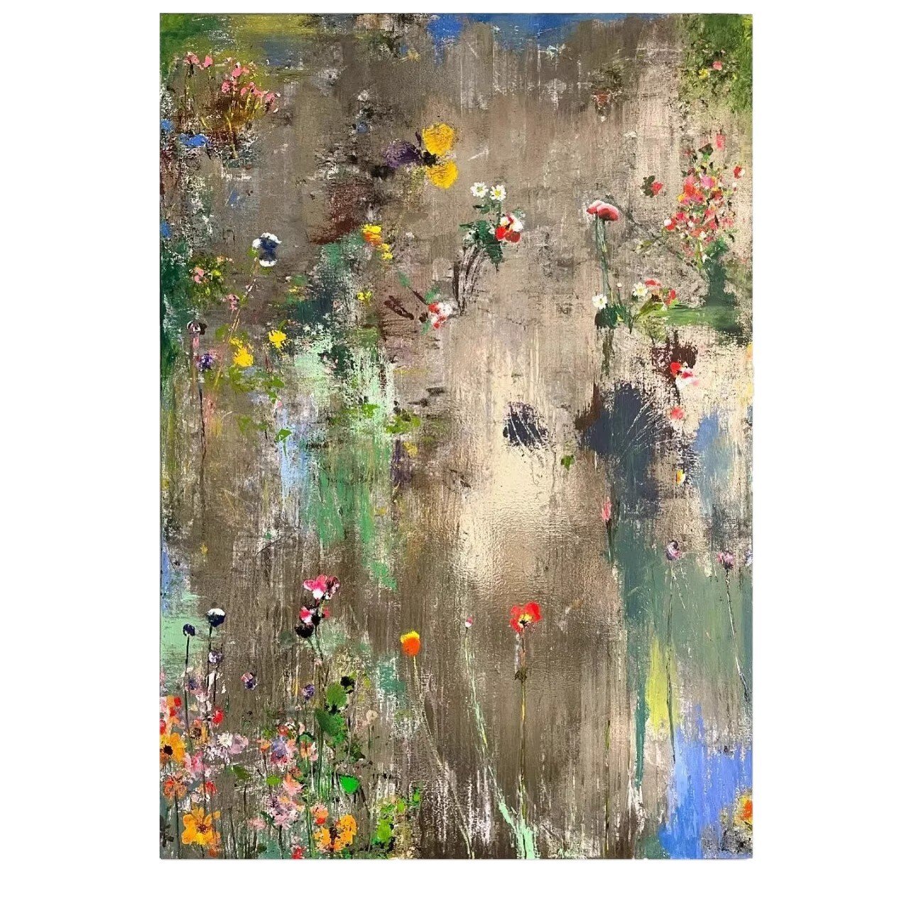 Textured Metallic Wildflower Meadow Oil Painting, 3D Gold Botanical Canvas Wall Decor - Image 3