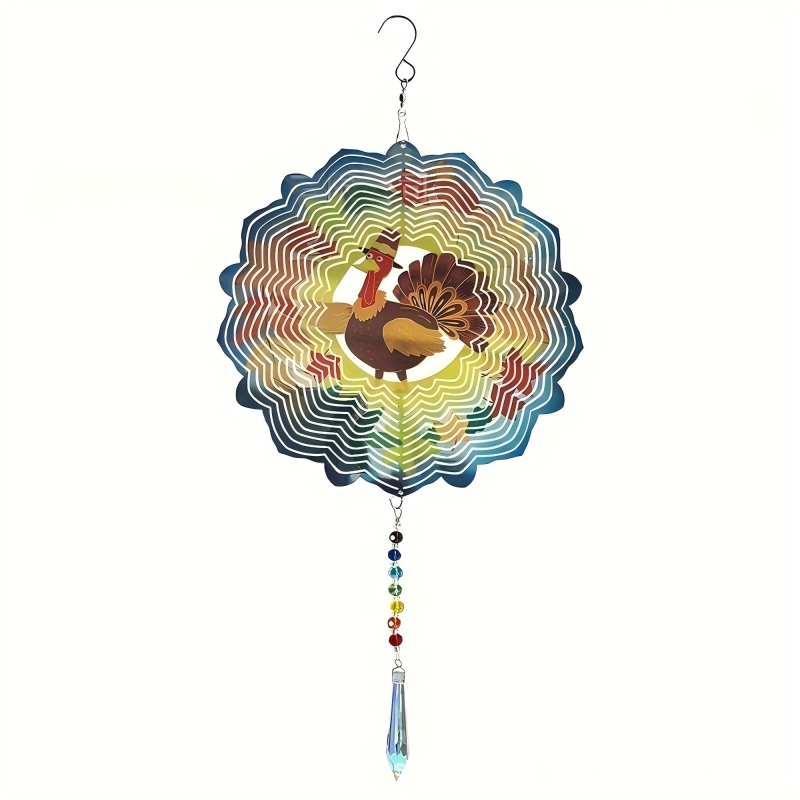 Festive Thanksgiving Turkey 3D Kinetic Metal Wind Spinner Autumn Outdoor Hanging Garden Decor - Image 3