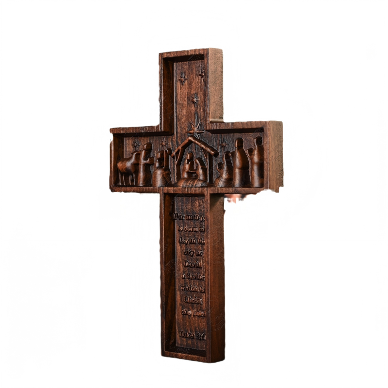 Handcrafted Nativity Wooden Cross Holy Family Christmas Wall & Tabletop Decor - Image 3