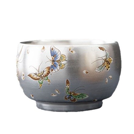 Imperial Silver-Glazed Butterfly Ceramic Tasting Cup - Image 6
