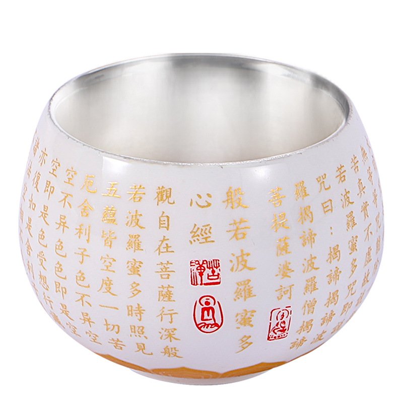 Premium Silver-Lined Calligraphy Teacup | Golden Heart Sutra & Portable Zen Case - Image 6