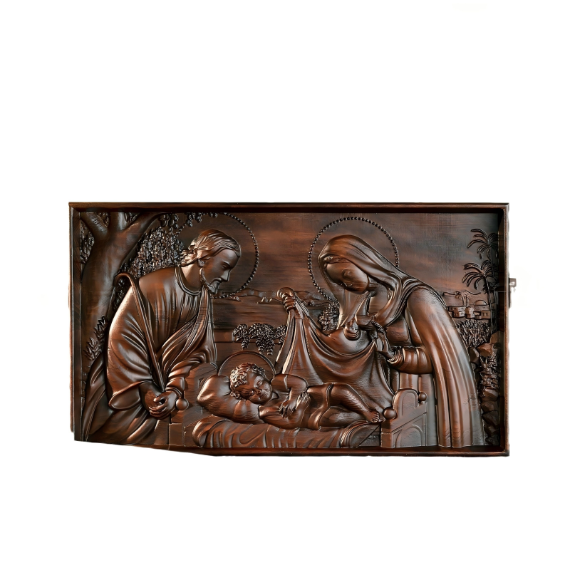 Nativity Scene Faux Wood Plaque 3D Relief Christmas Religious Wall Decor - Image 3