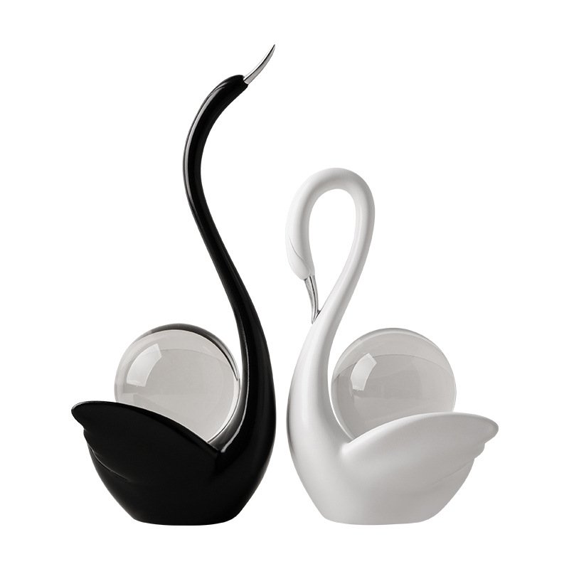 The Monolith Swan & Crystal Sphere Sculpture Set | Luxury Minimalist Art Decor - Image 3