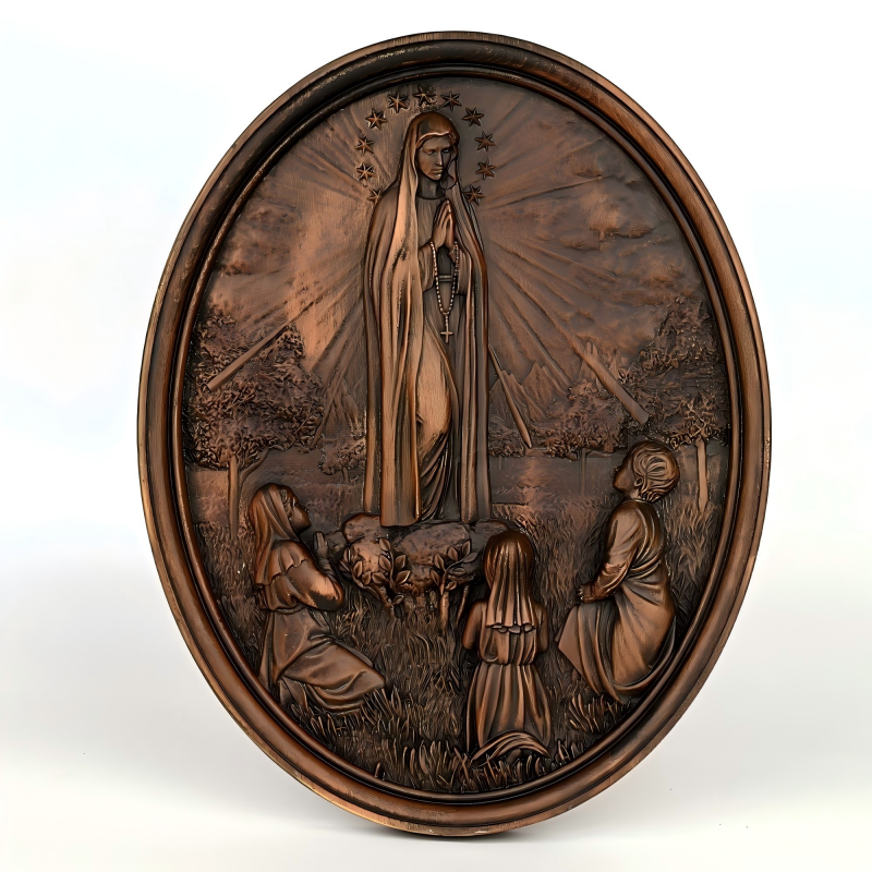 Our Lady of Fatima Faux Bronze 3D Relief Plaque Catholic Religious Home Decor - Image 5