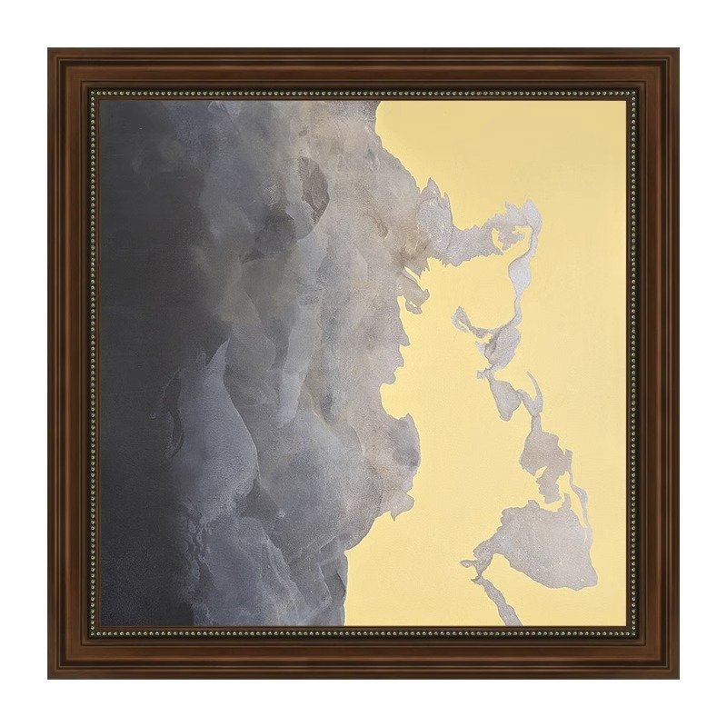 100% Hand-Painted Liquid Gold Ink Mixed Media Abstract Canvas Wall Art Walnut Framed - Image 3