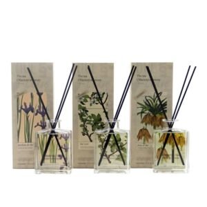Botanical Dried Flower Reed Diffuser Set, Square Transparent Glass Bottle Home Fragrance with Gift Box
