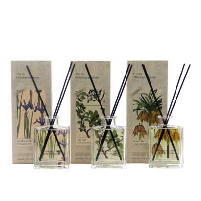 Botanical Dried Flower Reed Diffuser Set, Square Transparent Glass Bottle Home Fragrance with Gift Box