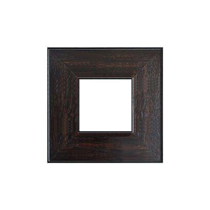 Square vintage dark brown wooden picture frame featuring a wide rustic grain profile and a blank white center cutout