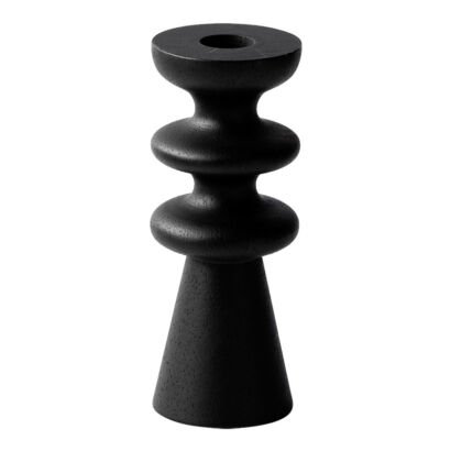Matte Black Geometric Stacked Wooden Taper Candle Holder, Abstract Sculpture Candlestick Home Decor