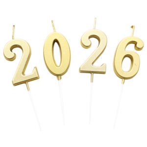 Gold Number Candles 2026, Metallic Numeral Cake Topper Candles for New Year & Birthday Party Decor