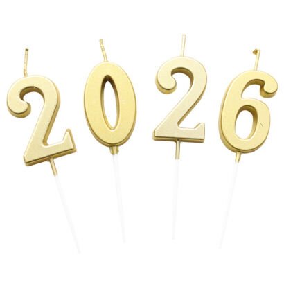 Gold Number Candles 2026, Metallic Numeral Cake Topper Candles for New Year & Birthday Party Decor