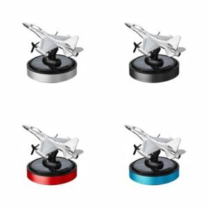 Solar Powered Fighter Jet Car Aroma Diffuser Ornament, Silver Plane Model with 4 Color Base Options