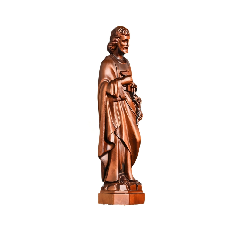 Saint Joseph the Worker Hand Carved Wooden Statue Catholic Altar Tabletop Decor - Image 3