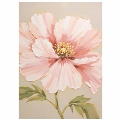 3D thick impasto pink peony canvas painting, single bloom textured floral wall art