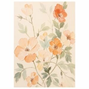 Soft watercolor wild rose floral print, warm apricot vintage flower canvas wall art
