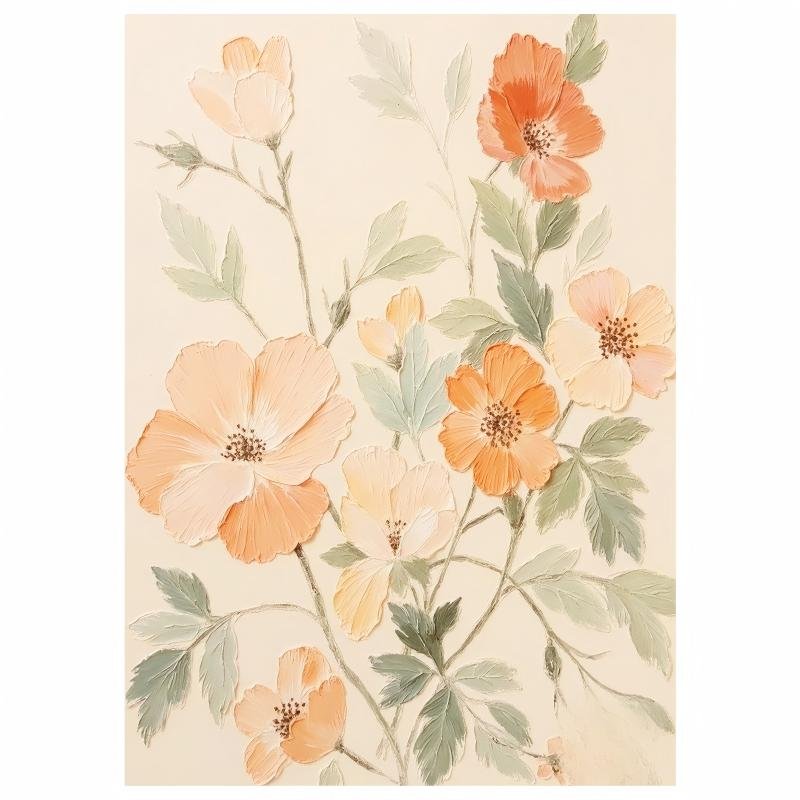Soft watercolor wild rose floral print, warm apricot vintage flower canvas wall art