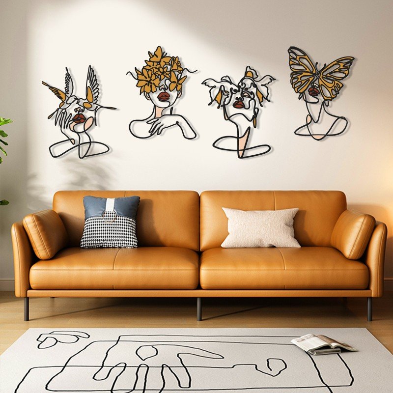Minimalist Wire Art Female Face Metal Wall Decor (4-Piece Set) - Image 5