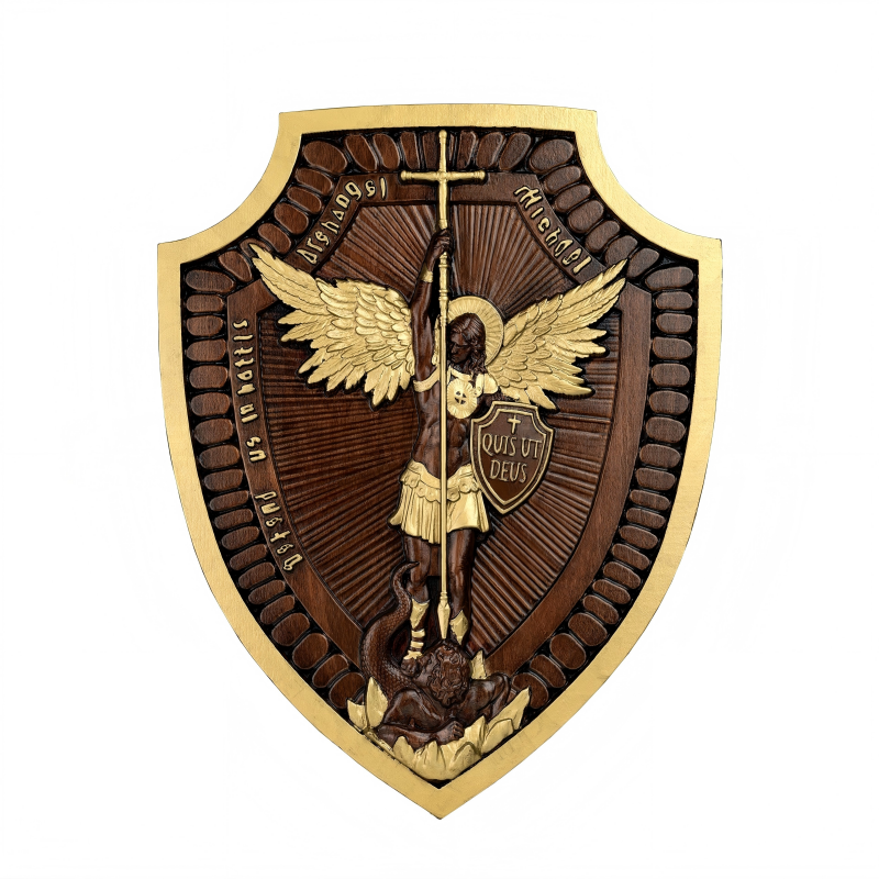 Archangel Michael Dragon Slaying Wooden Shield Plaque Christian Home Office Wall Decor - Image 5