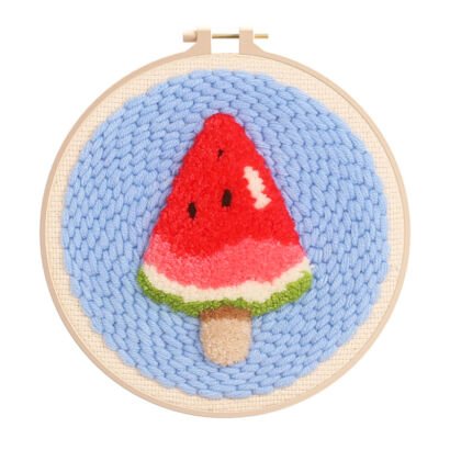 Watermelon popsicle punch needle embroidery hoop, cute plush handmade wall decor