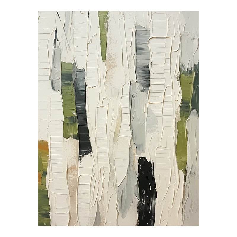 Nordic Serenity: Original 3D Heavy-Impasto Textured Birch Forest Abstract Canvas Art - Image 3