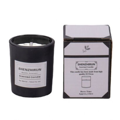 Matte black ceramic jar scented candle with packaging box, minimalist eco wax aromatherapy candle